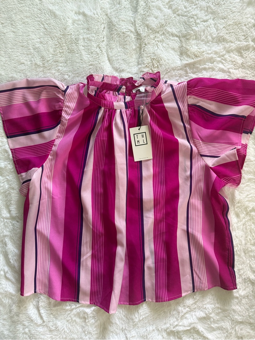 NWT THML Pink and Magenta Striped Flutter Sleeve Top